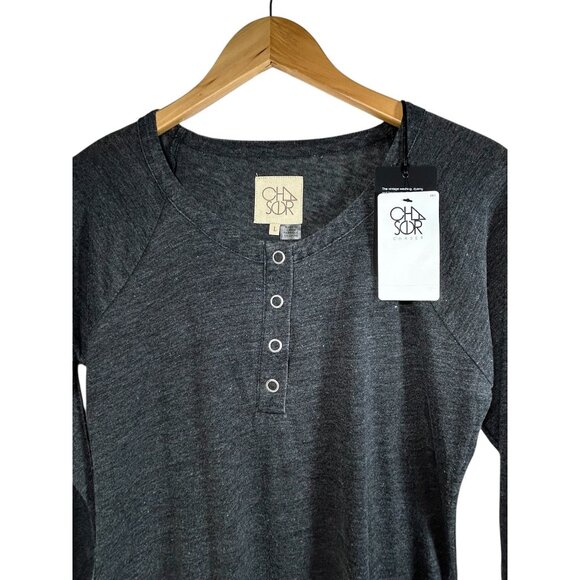 Chaser Top Women L Henley Shirttail Long Sleeve Heather Black Shirt Casual Norm - Picture 3 of 8